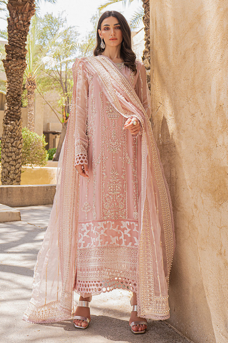 Pakistani Chalk Pink Embroidered Silk Organza Salwar Kameez (3-Piece) - Image 4