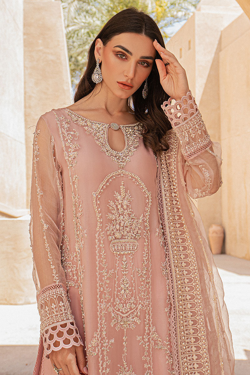Pakistani Chalk Pink Embroidered Silk Organza Salwar Kameez (3-Piece) - Image 6