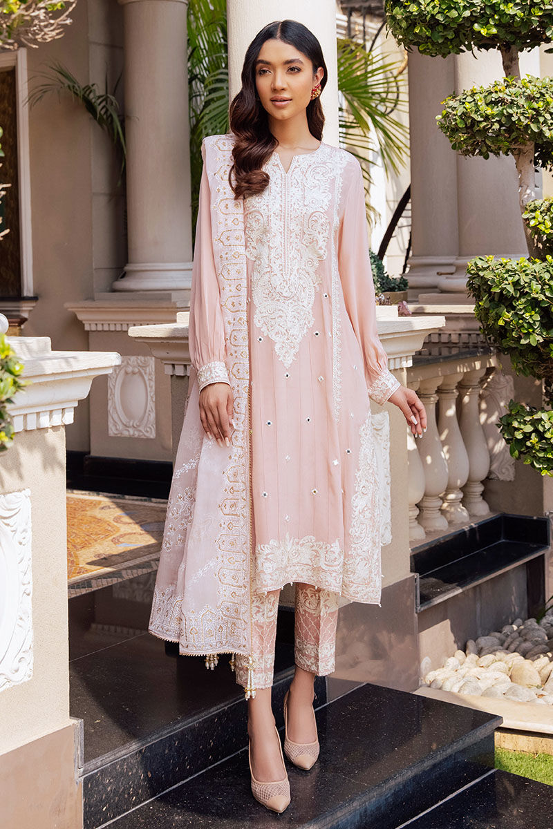 Dusty Pink Embroidered Silk Kurta Set (3-Piece) - Image 1