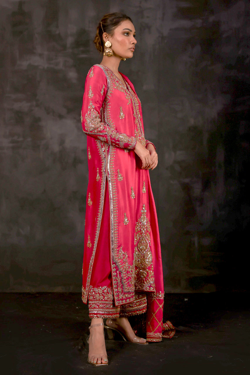 Rani Pink Maroori Zardozi Silk Salwar Kameez (3-Piece) - Image 5