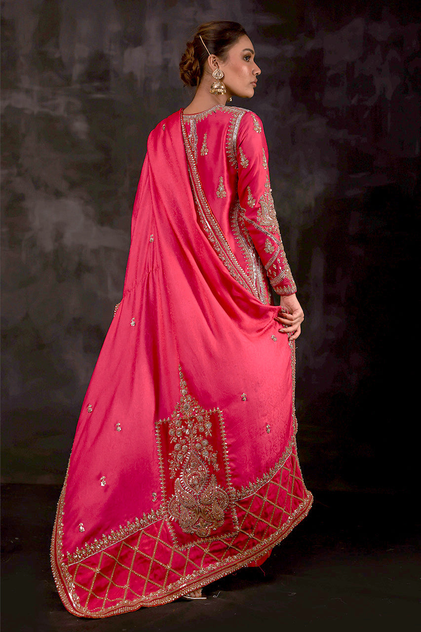 Pakistani Rani Pink Maroori Zardozi Silk Salwar Kameez (3-Piece) - Image 2