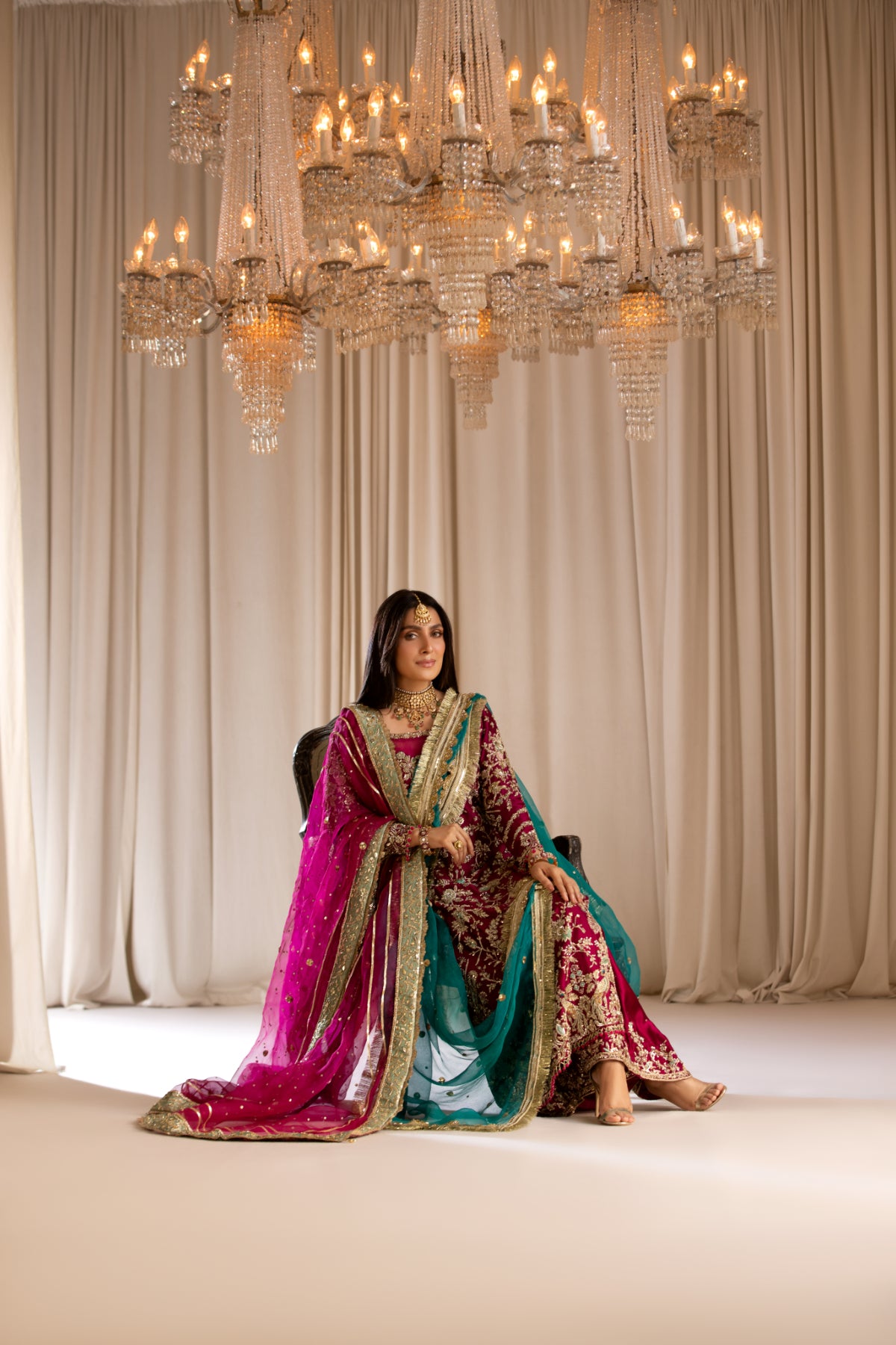Magenta Handworked Silk & Organza Salwar Kameez (3-Piece) - Image 11