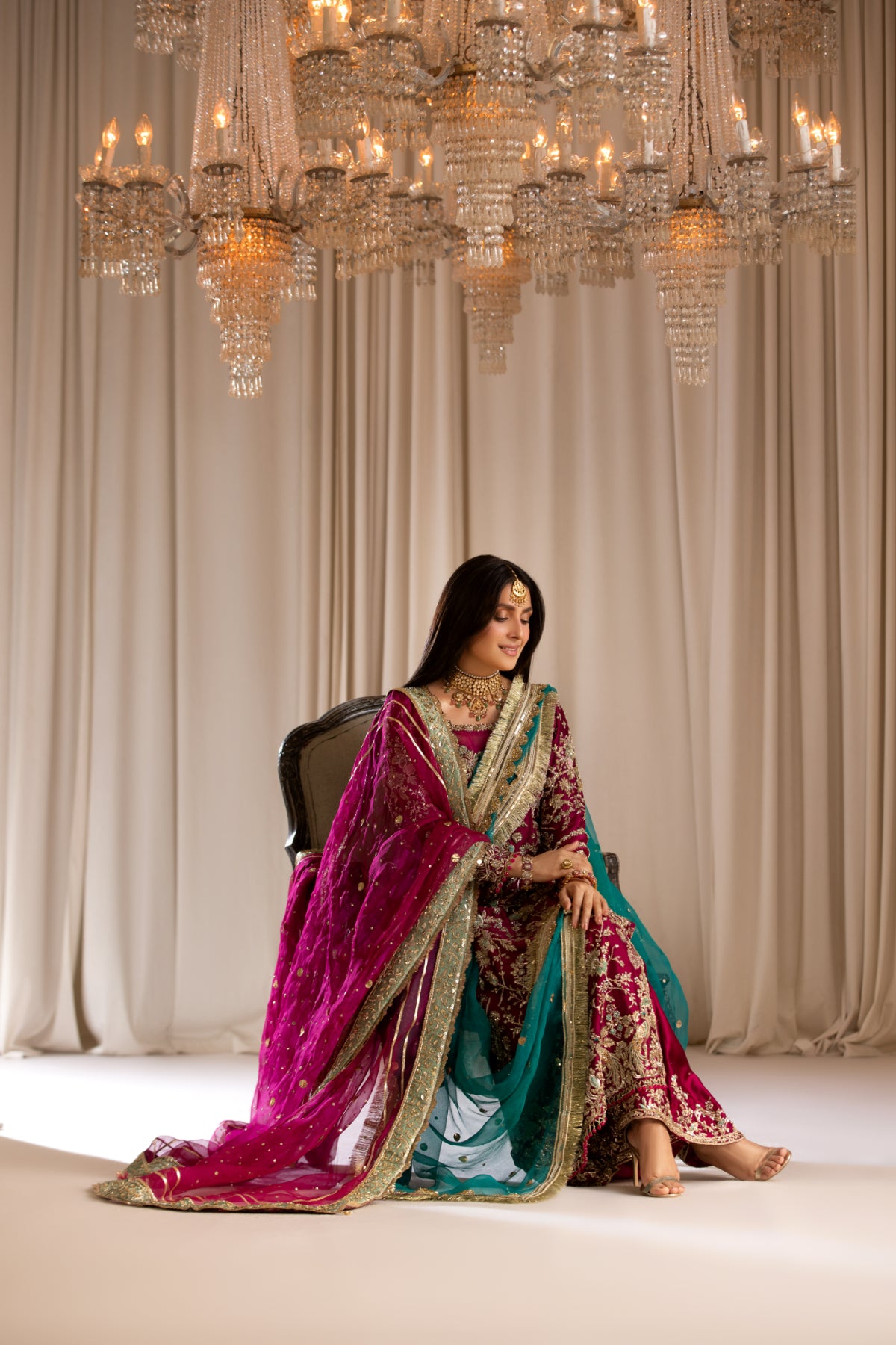 Magenta Handworked Silk & Organza Salwar Kameez (3-Piece) - Image 13