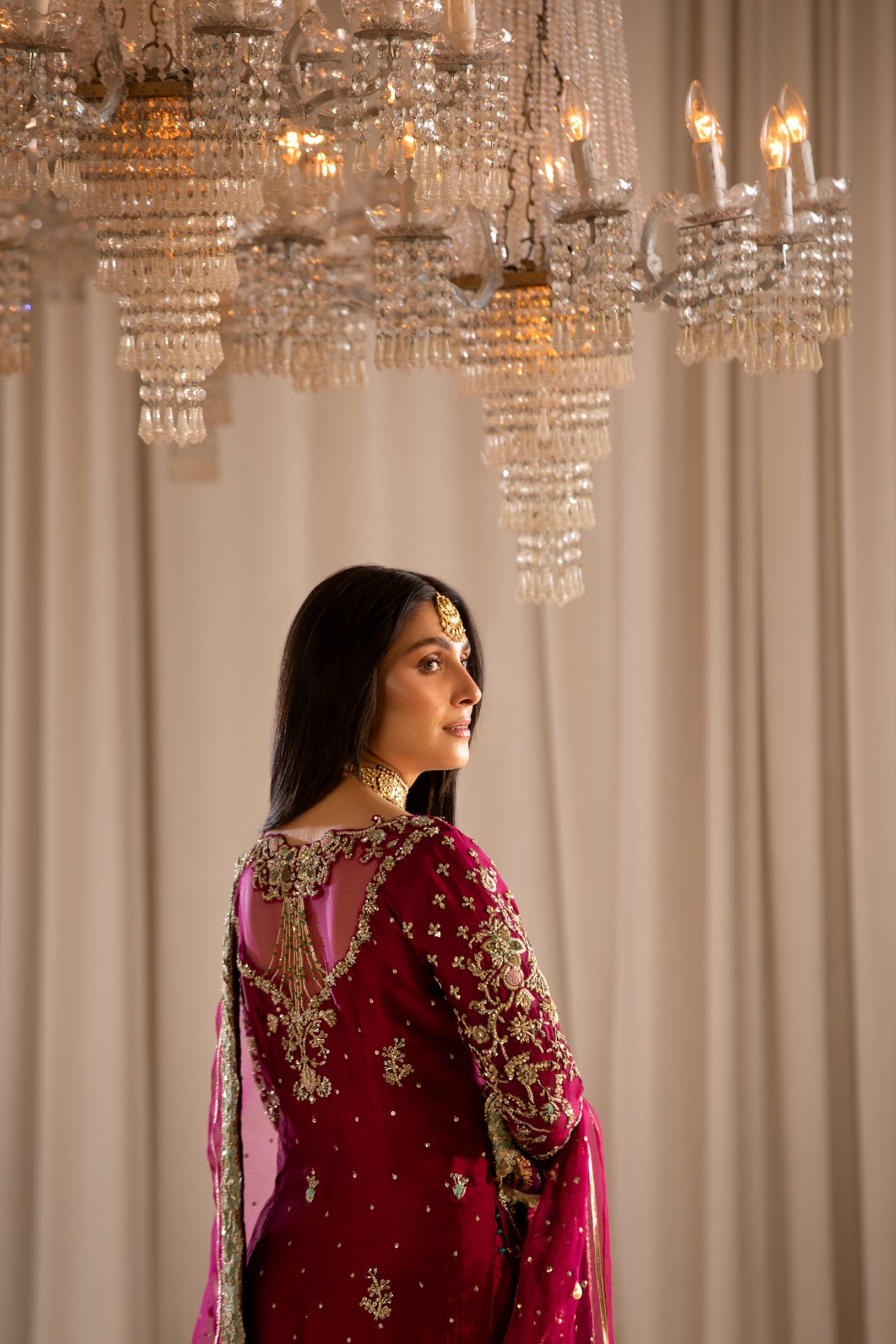 Magenta Handworked Silk & Organza Salwar Kameez (3-Piece) - Image 14