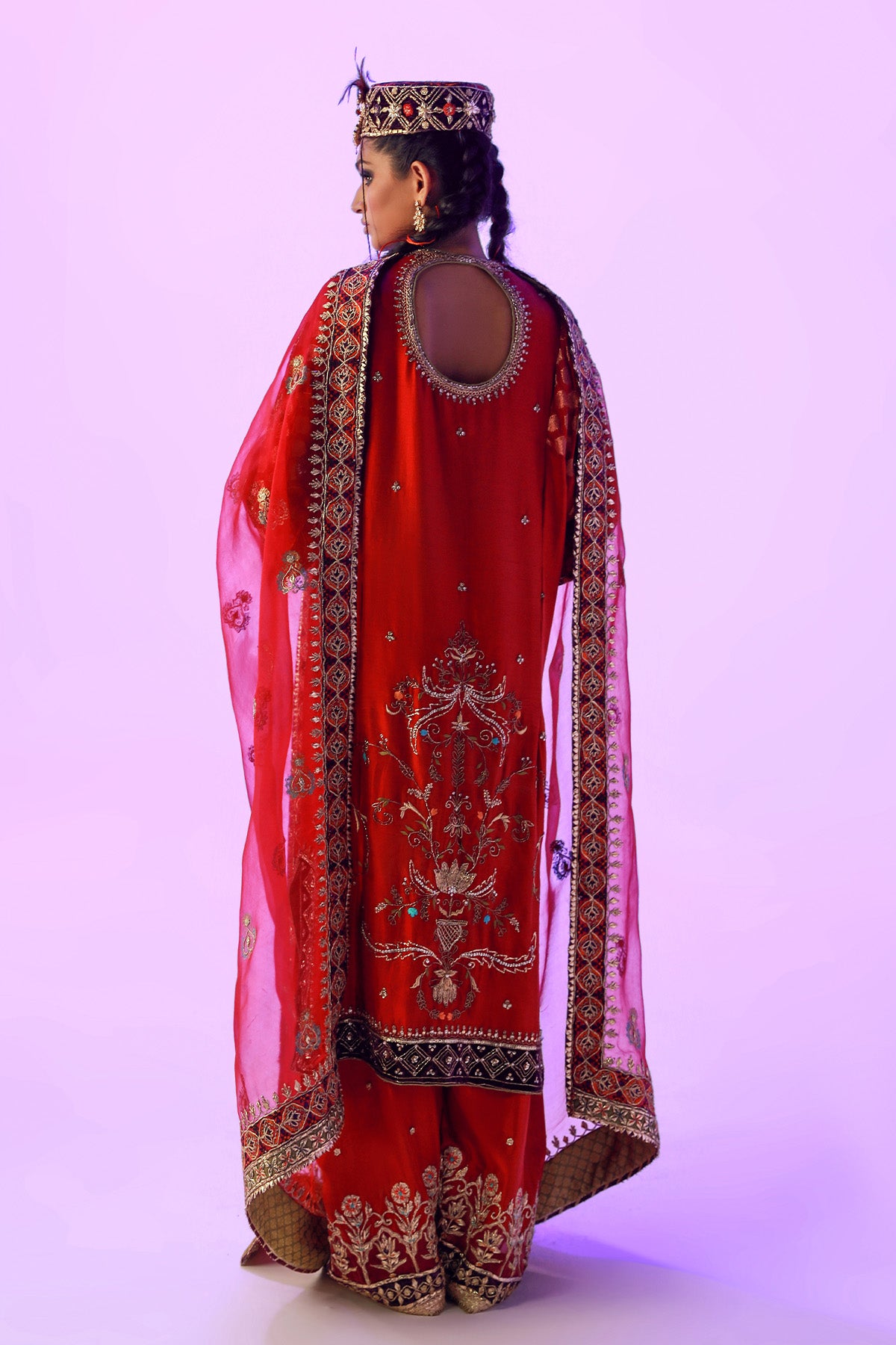 Pakistani Magenta Pink Embroidered Silk Phiran Set (2-Piece) - Image 2