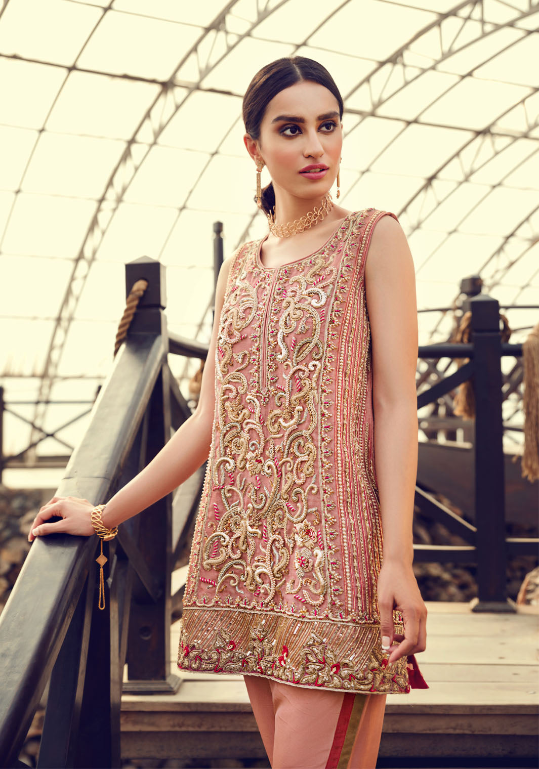 Pink Embellished Tissue Salwar Kameez (2-Piece) - Image 2