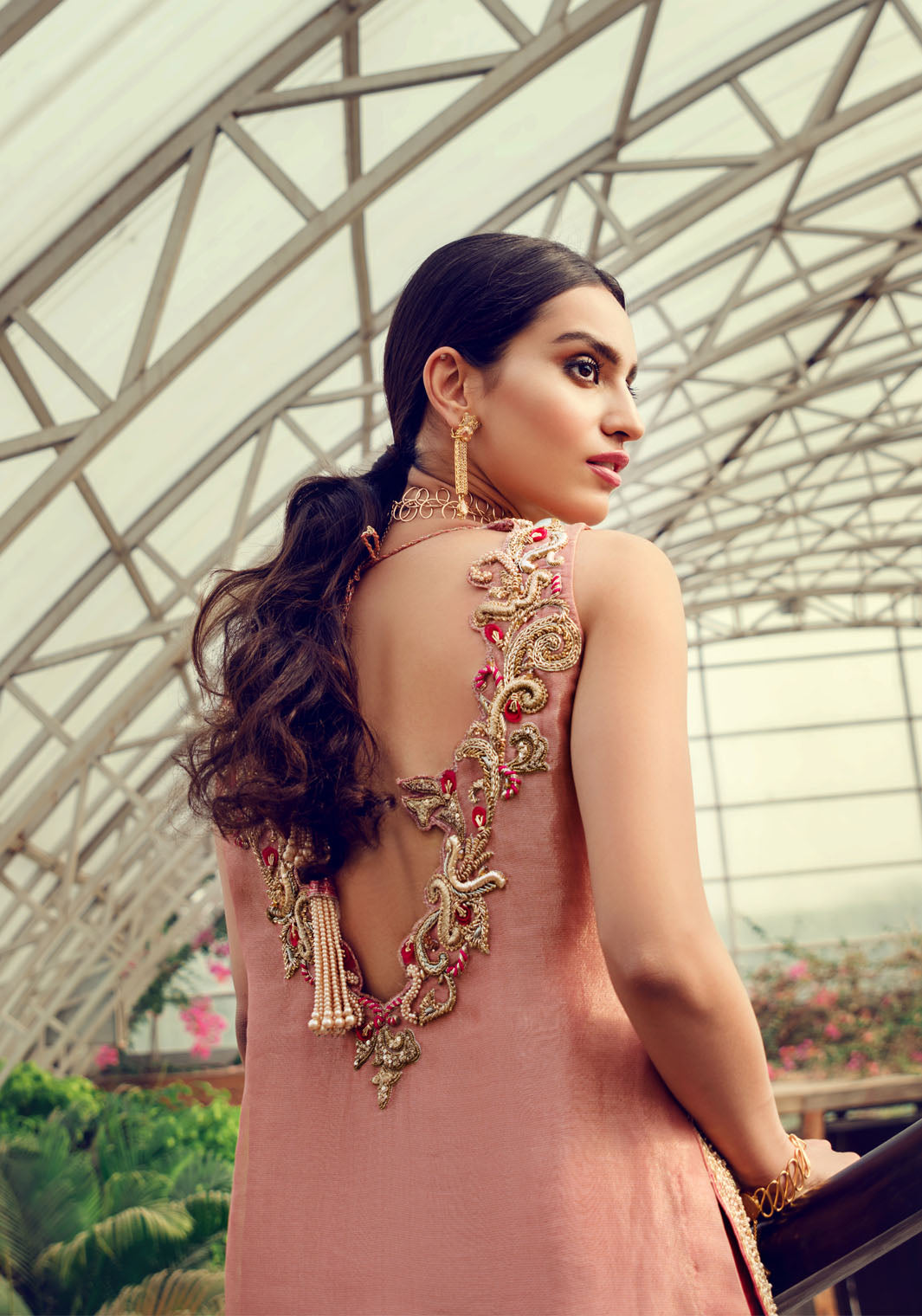 Pink Embellished Tissue Salwar Kameez (2-Piece) - Image 3