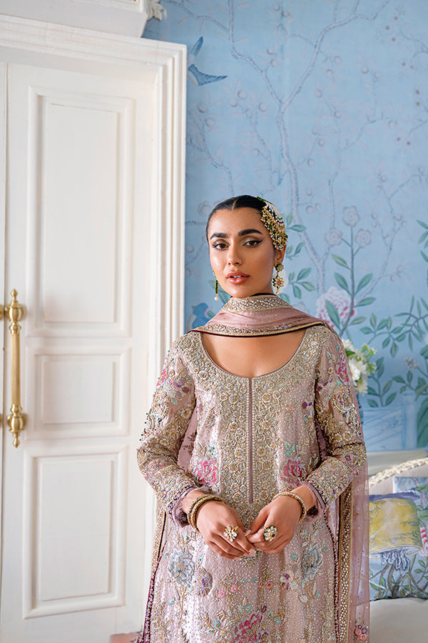 Pakistani Dust Pink Embroidered Tissue Salwar Kameez (3-Piece) - Image 2