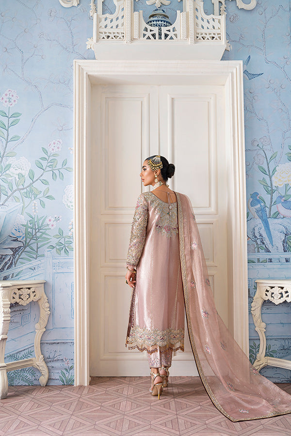 Pakistani Dust Pink Embroidered Tissue Salwar Kameez (3-Piece) - Image 4