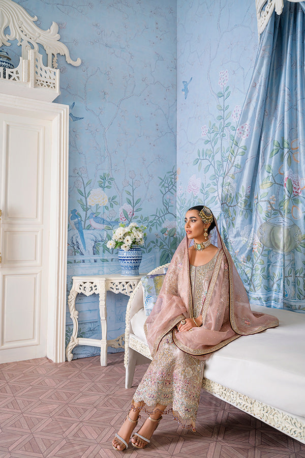 Pakistani Dust Pink Embroidered Tissue Salwar Kameez (3-Piece) - Image 6