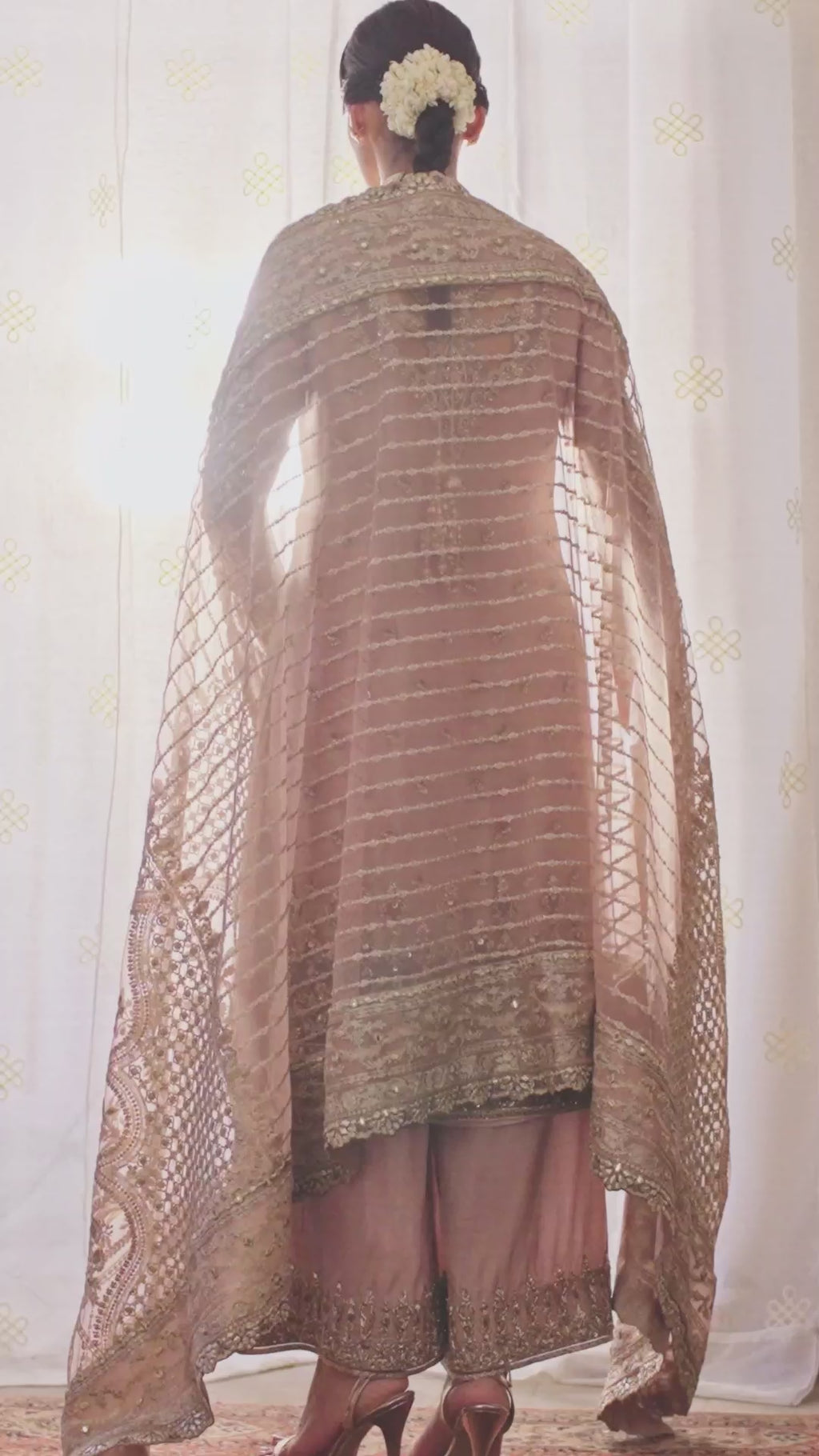 Tea Pink Embellished Tissue Salwar Kameez (3-Piece) - Image 7