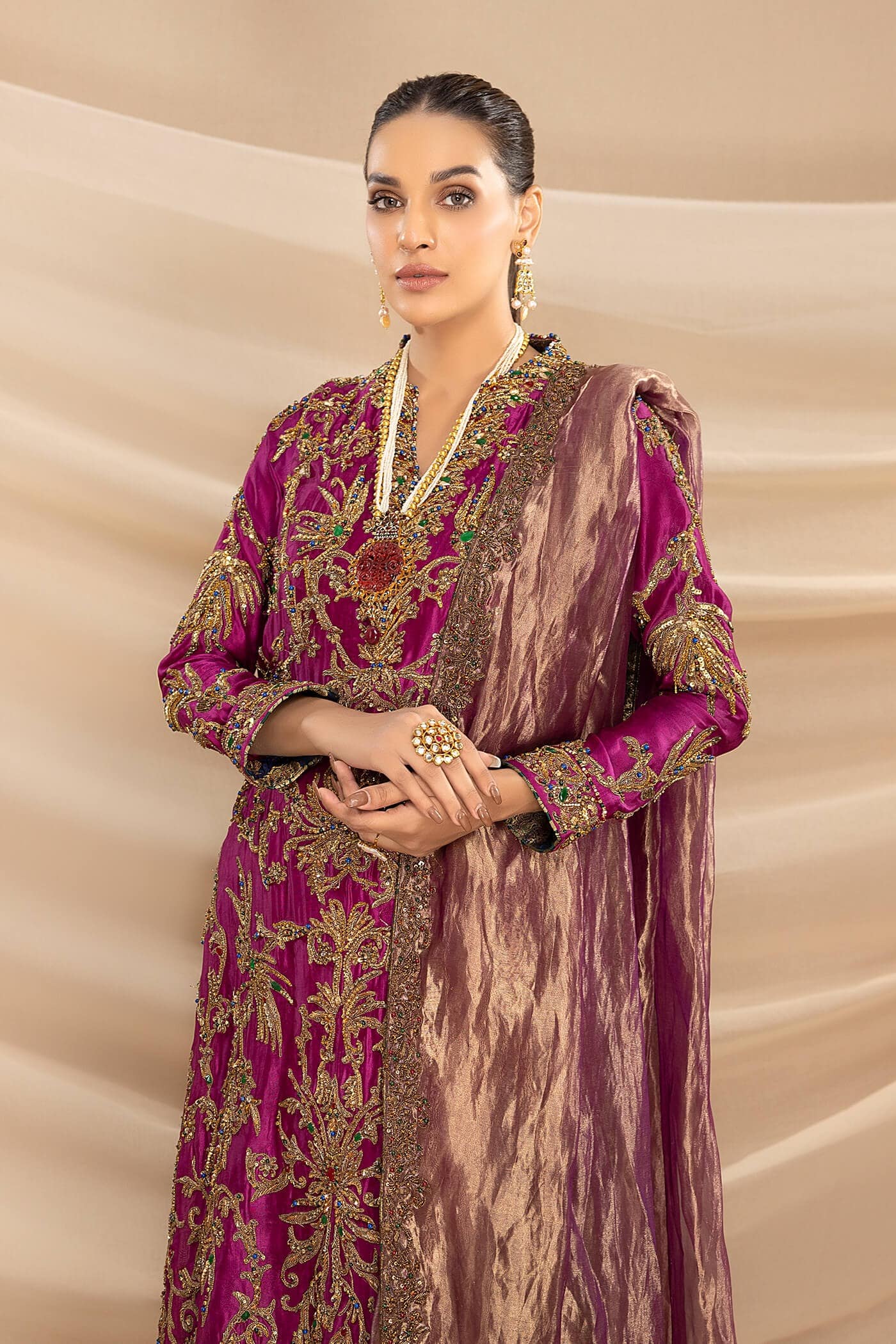 Magenta Ada Work Tissue Organza Salwar Kameez (3-Piece) - Image 3
