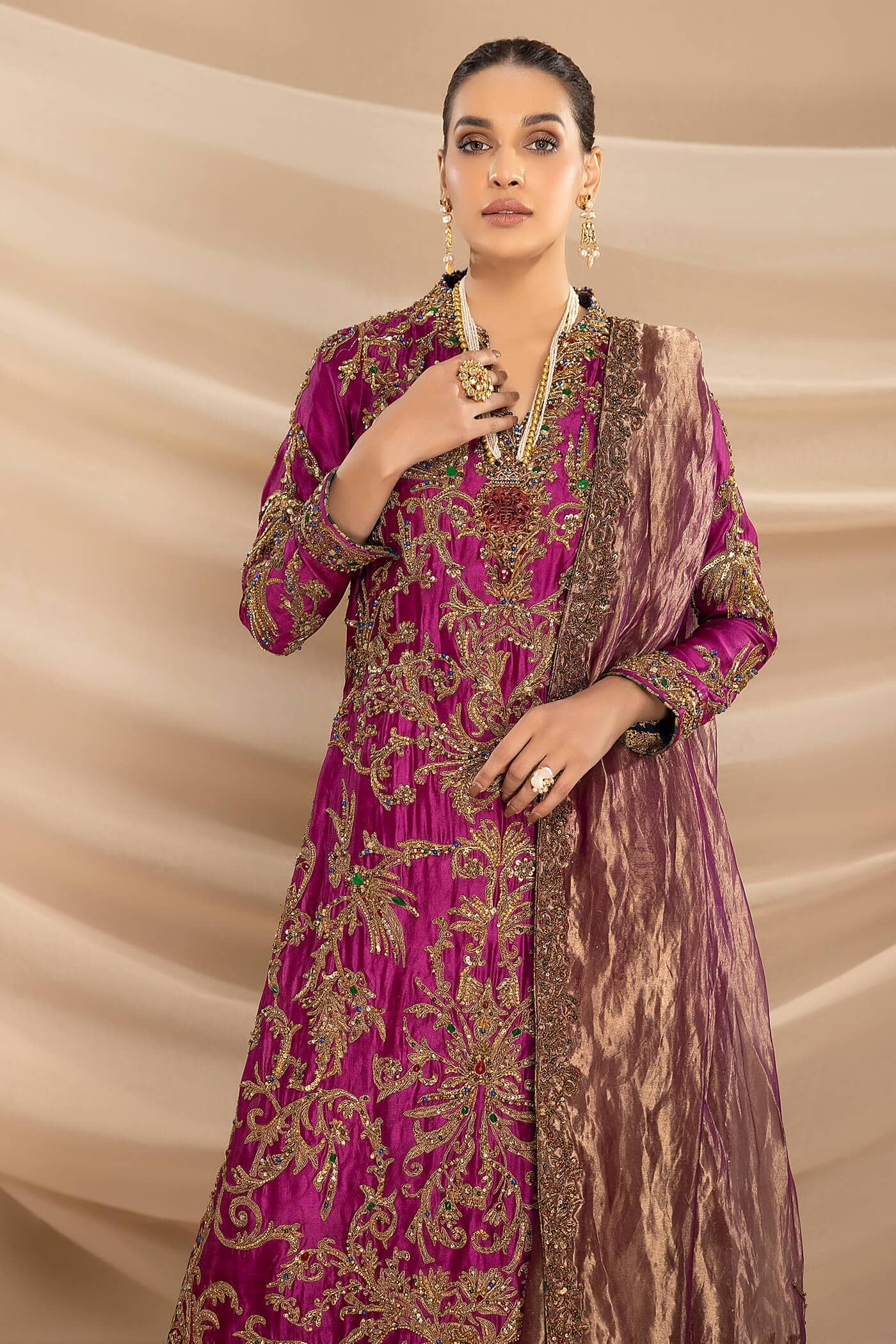 Magenta Ada Work Tissue Organza Salwar Kameez (3-Piece) - Image 5