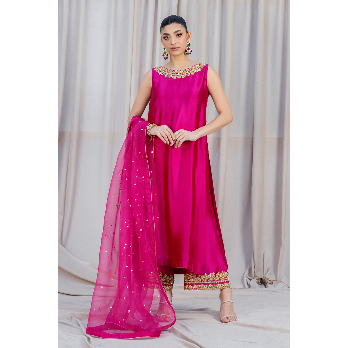 Raani Pink Embellished Tissue Silk Long Shirt (3-Piece) - Image 4
