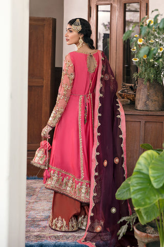 Pakistani Coral Pink Embroidered Tissue Silk Salwar Kameez (3-Piece) - Image 4