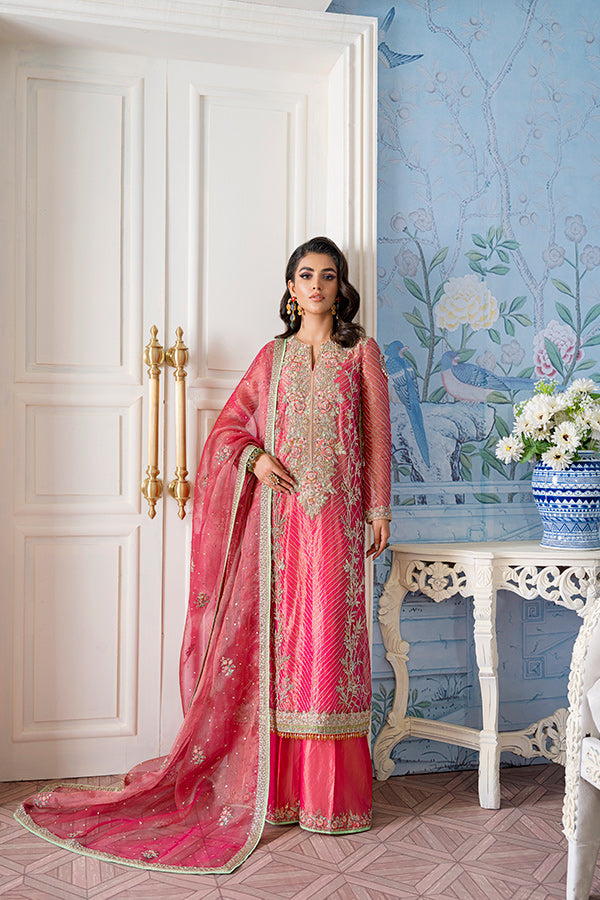Pink Embroidered Tissue Salwar Kameez (3-Piece) - Image 1