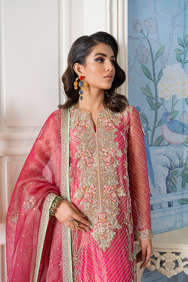 Pink Embroidered Tissue Salwar Kameez (3-Piece) - Image 2