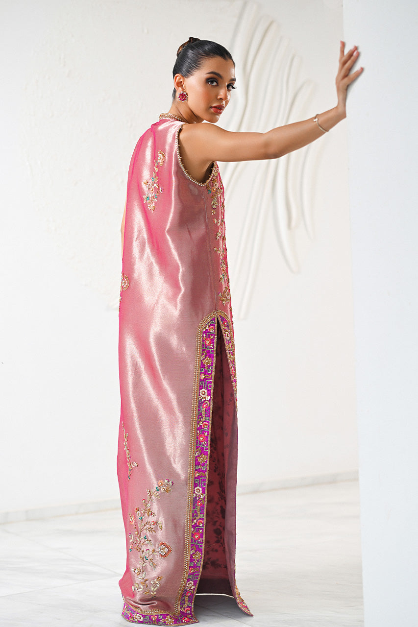 Pakistani Champagne Pink Zardozi Tissue Column Shirt (2-Piece) - Image 6