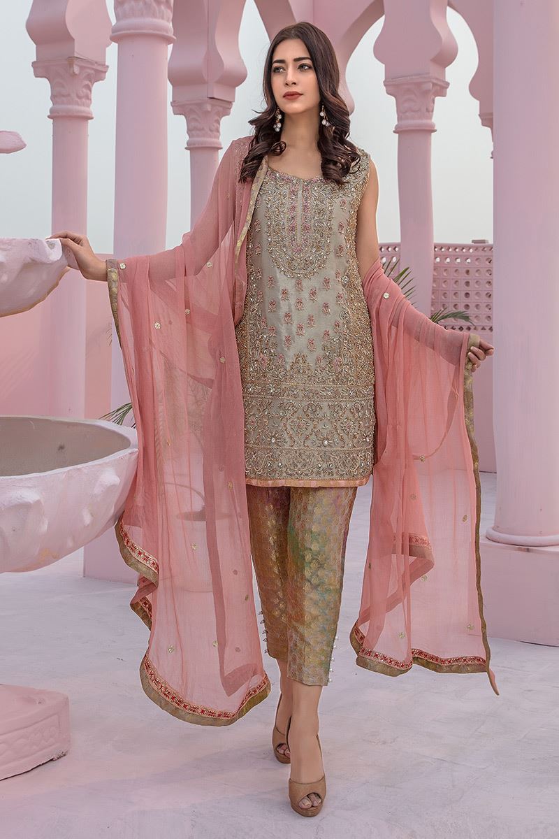 Sandstone Zardozi Tissue Salwar Kameez (3-Piece) - Image 1