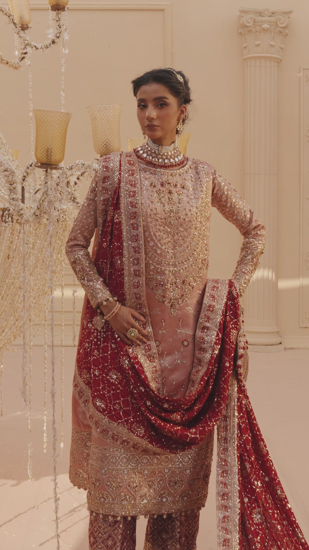 Blush Pink Embellished Tissue Salwar Kameez (3-Piece) - Image 13