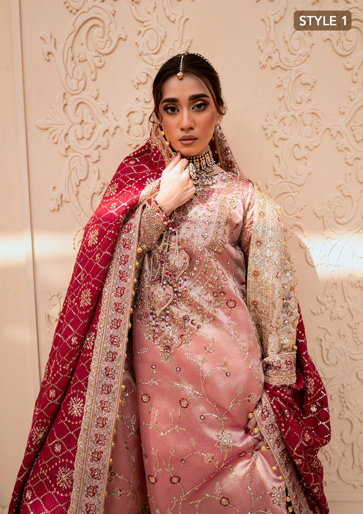 Blush Pink Embellished Tissue Salwar Kameez (3-Piece) - Image 4