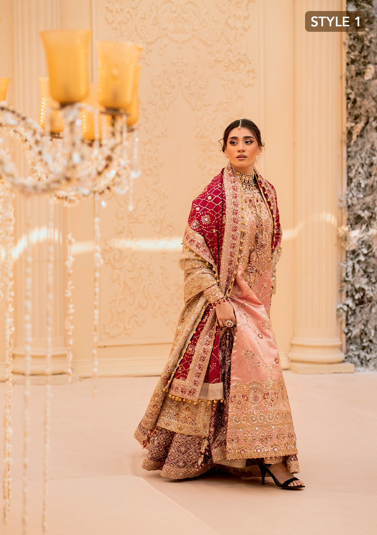 Blush Pink Embellished Tissue Salwar Kameez (3-Piece) - Image 5