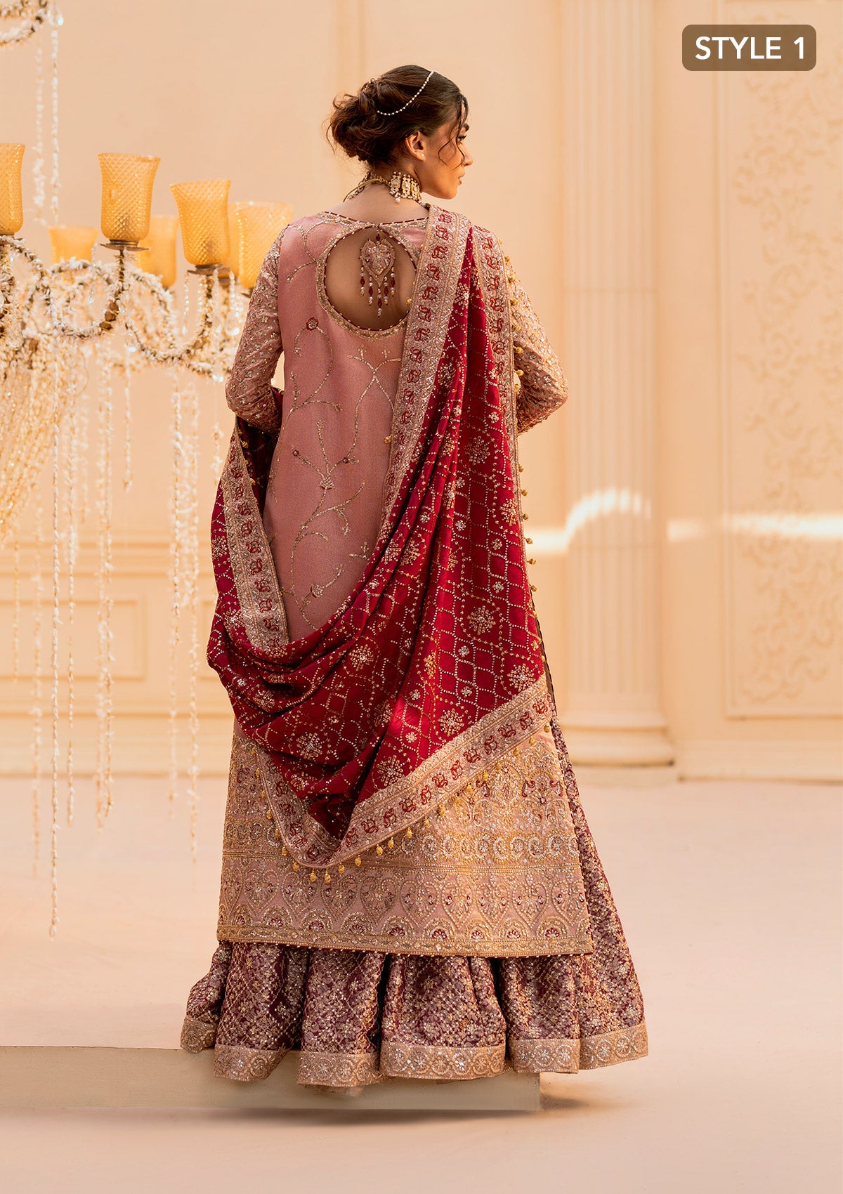 Blush Pink Embellished Tissue Salwar Kameez (3-Piece) - Image 6