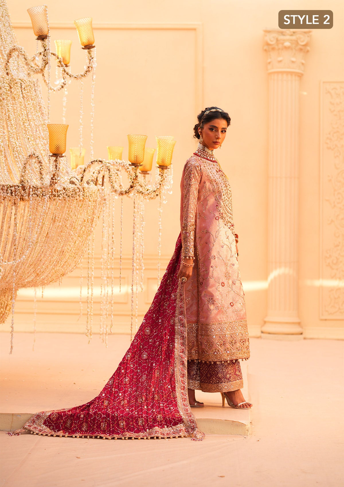 Blush Pink Embellished Tissue Salwar Kameez (3-Piece) - Image 8