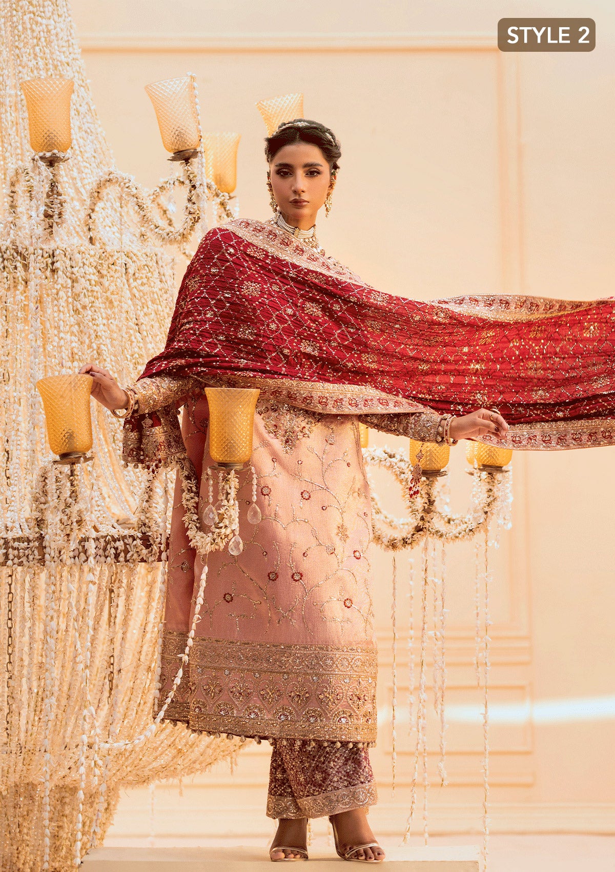 Blush Pink Embellished Tissue Salwar Kameez (3-Piece) - Image 9