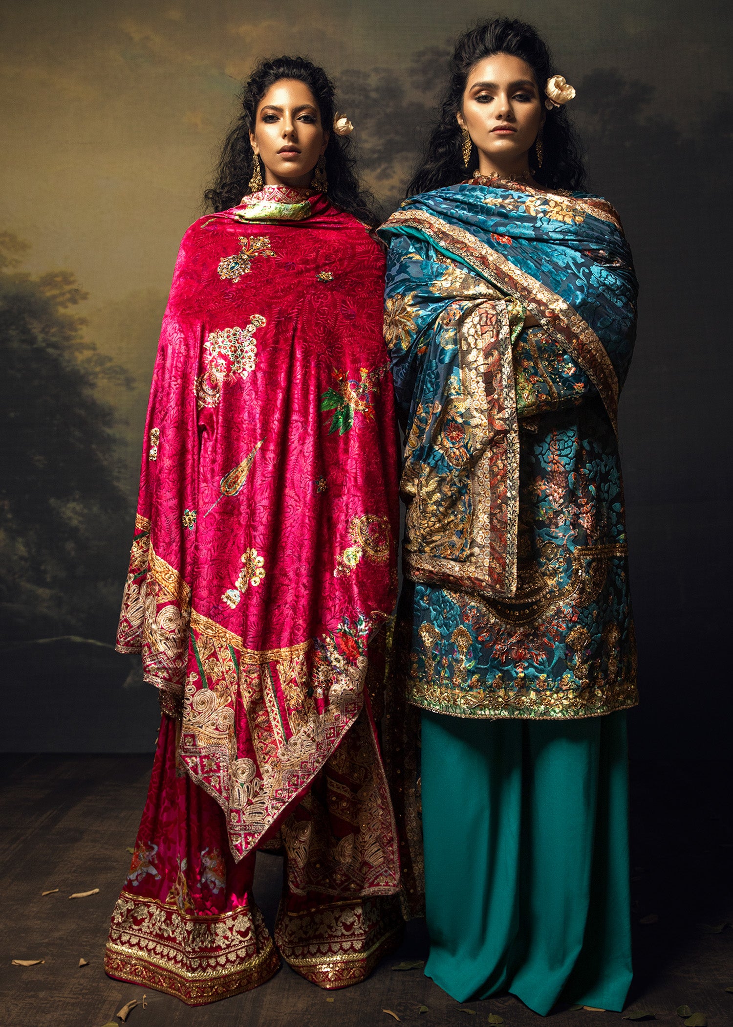 Pakistani Cerise Pink Naqshi & Sequin Velvet Salwar Kameez (3-Piece) - Image 4