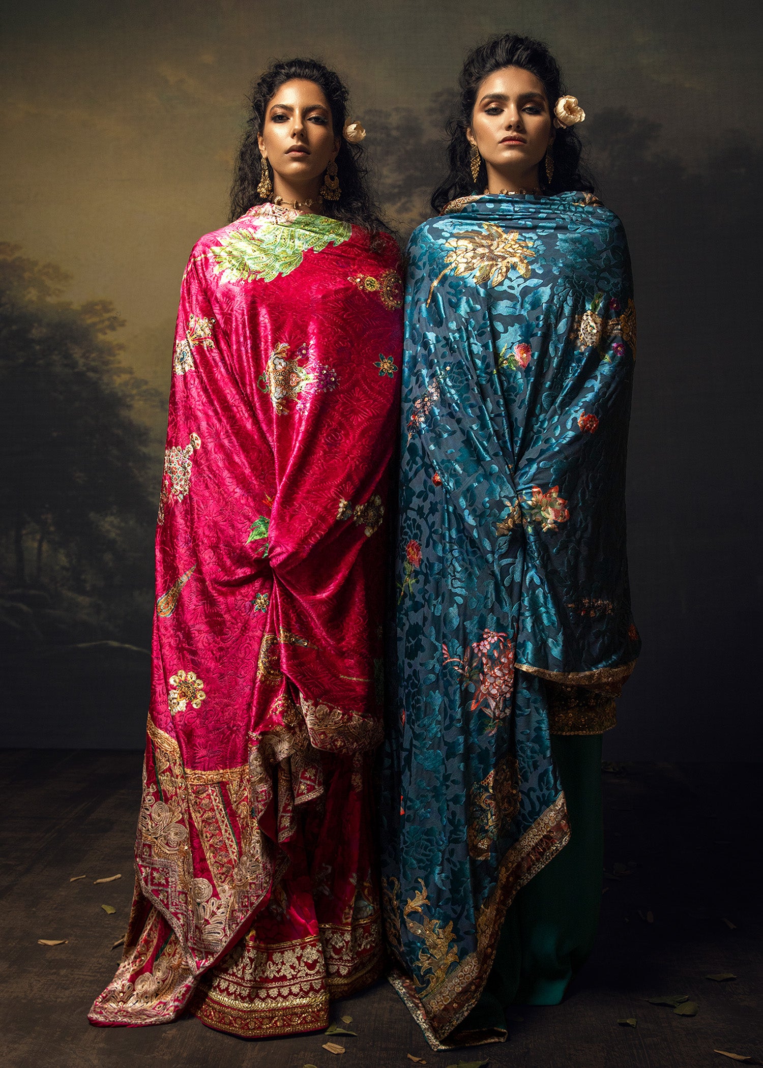 Pakistani Cerise Pink Naqshi & Sequin Velvet Salwar Kameez (3-Piece) - Image 5