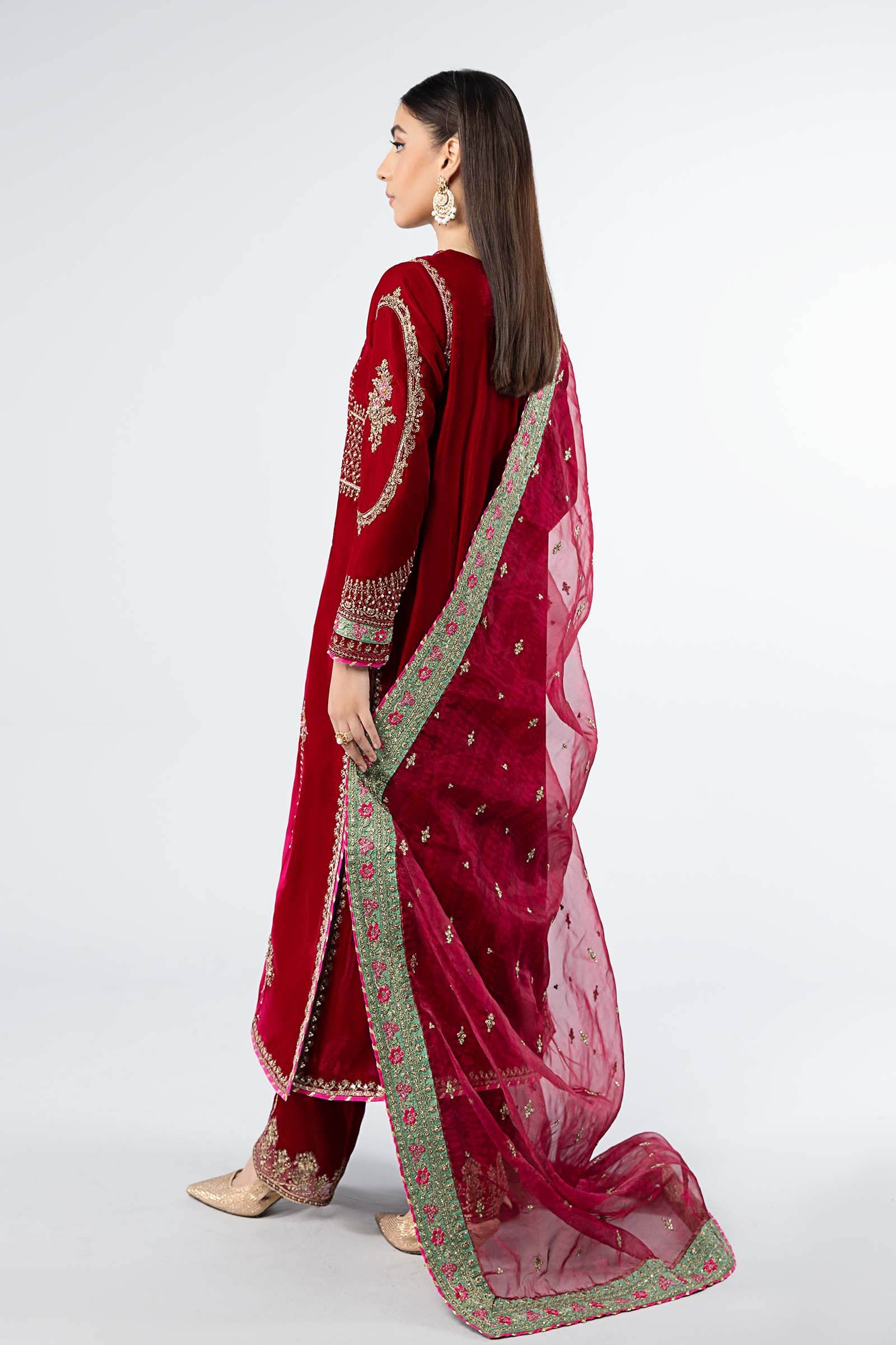Deep Pink Embroidered Velvet 3-Piece Suit - Image 6