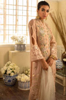 Peach Zari Khaadi Net Embroidered Salwar Kameez (3-Piece) - Image 4
