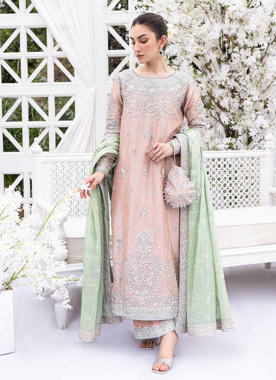 Pastel Pink Embellished Zari Silk Kurta (3-Piece) - Image 1