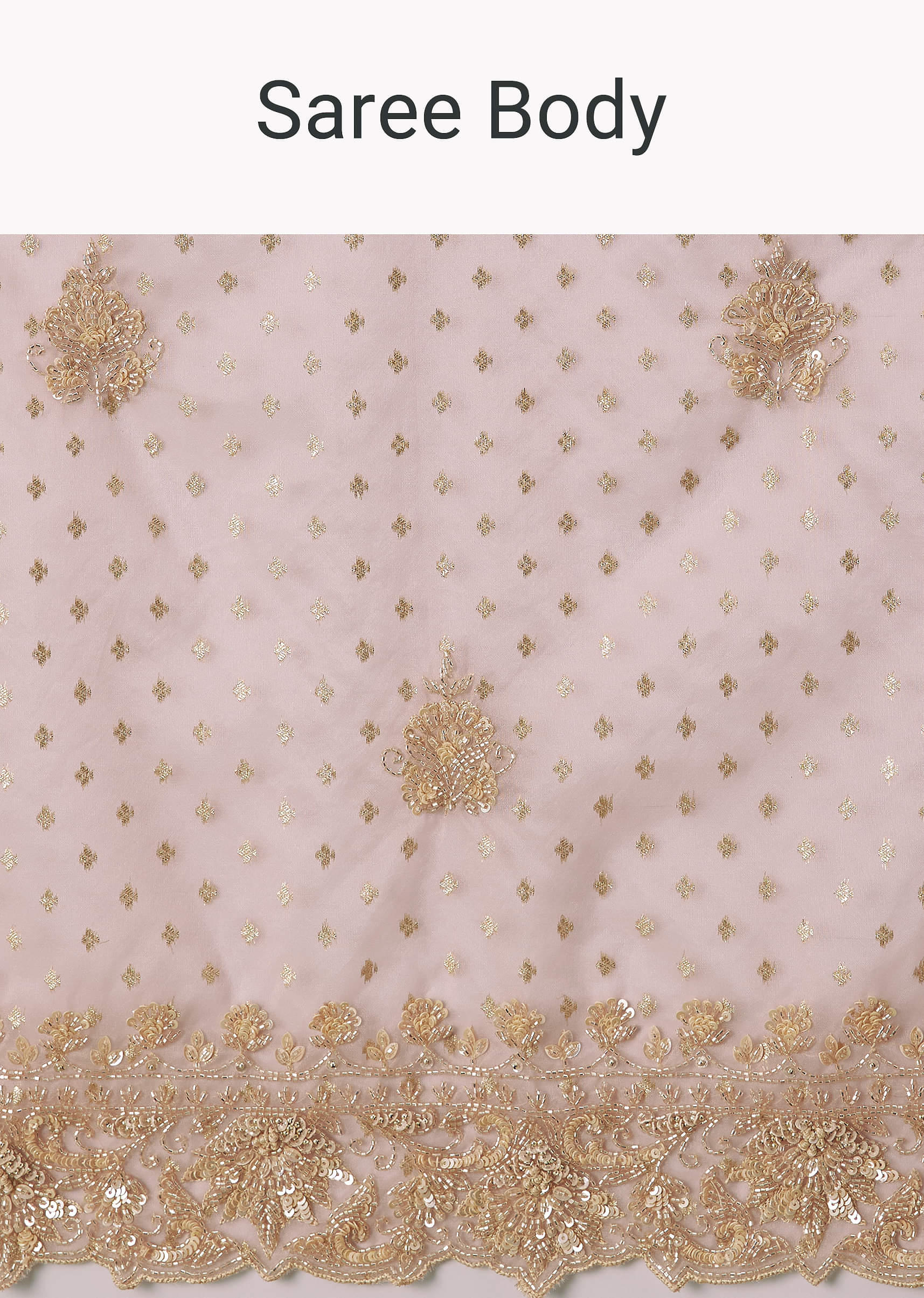 Indian Blush Pink Embroidered Banarasi Tissue Saree (2-Piece) - Image 8