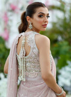 Pakistani Blush Pink Hand-Embellished Georgette Saree (2-Piece) - Image 5