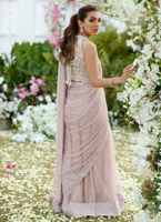 Pakistani Blush Pink Hand-Embellished Georgette Saree (2-Piece) - Image 6