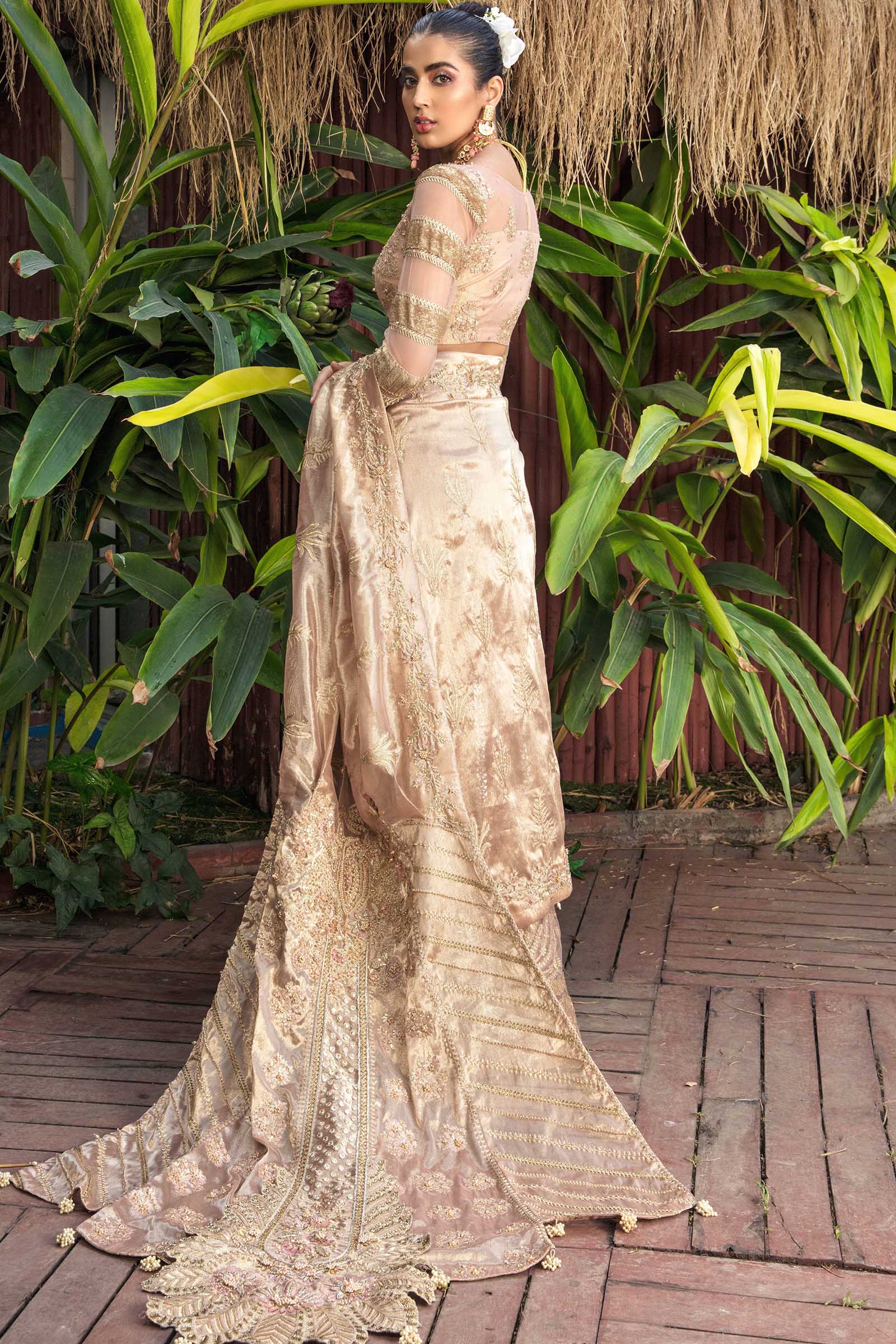 Soft Pink Hand-Embroidered Net & Tissue Saree (3-Piece) - Image 3