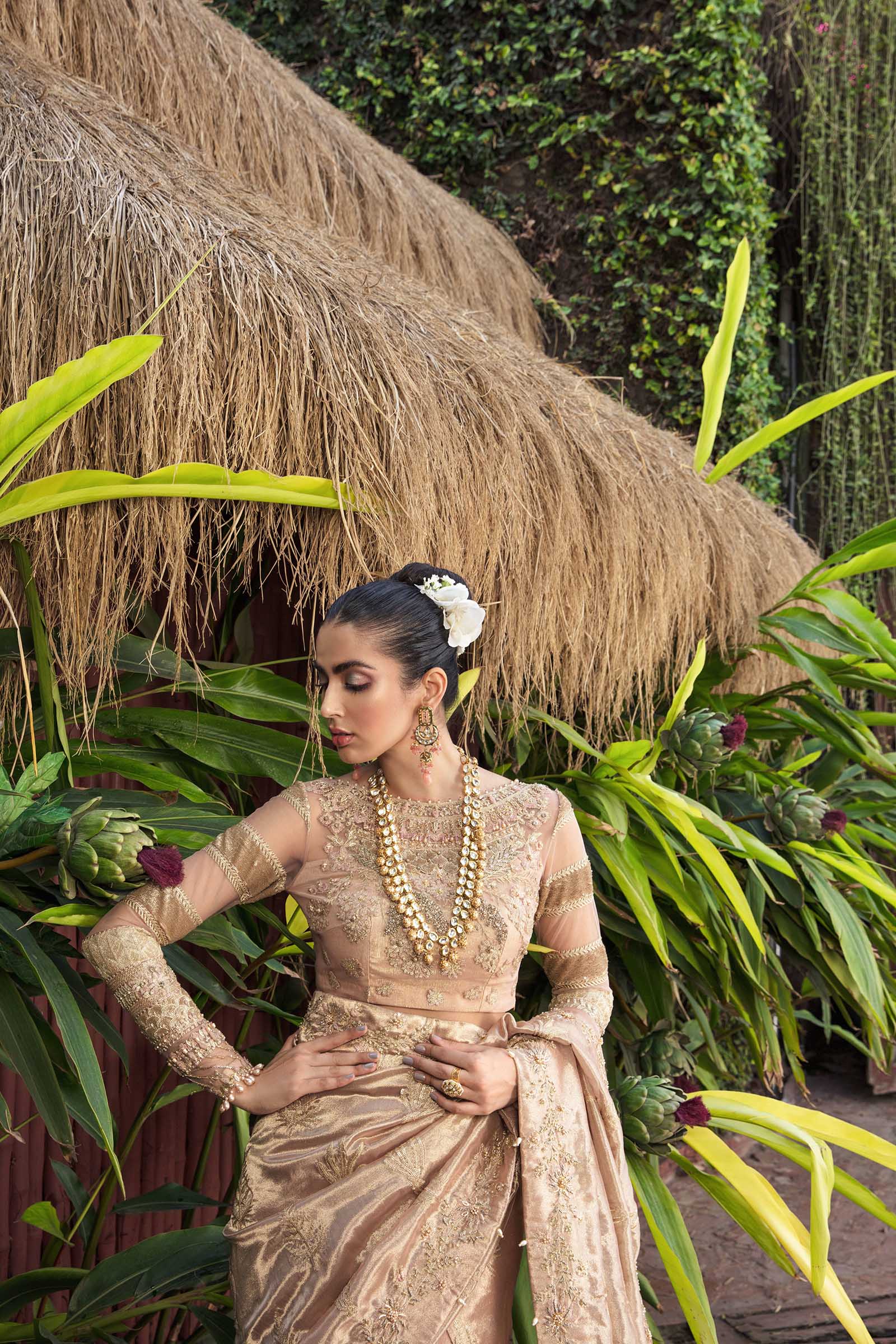 Soft Pink Hand-Embroidered Net & Tissue Saree (3-Piece) - Image 4