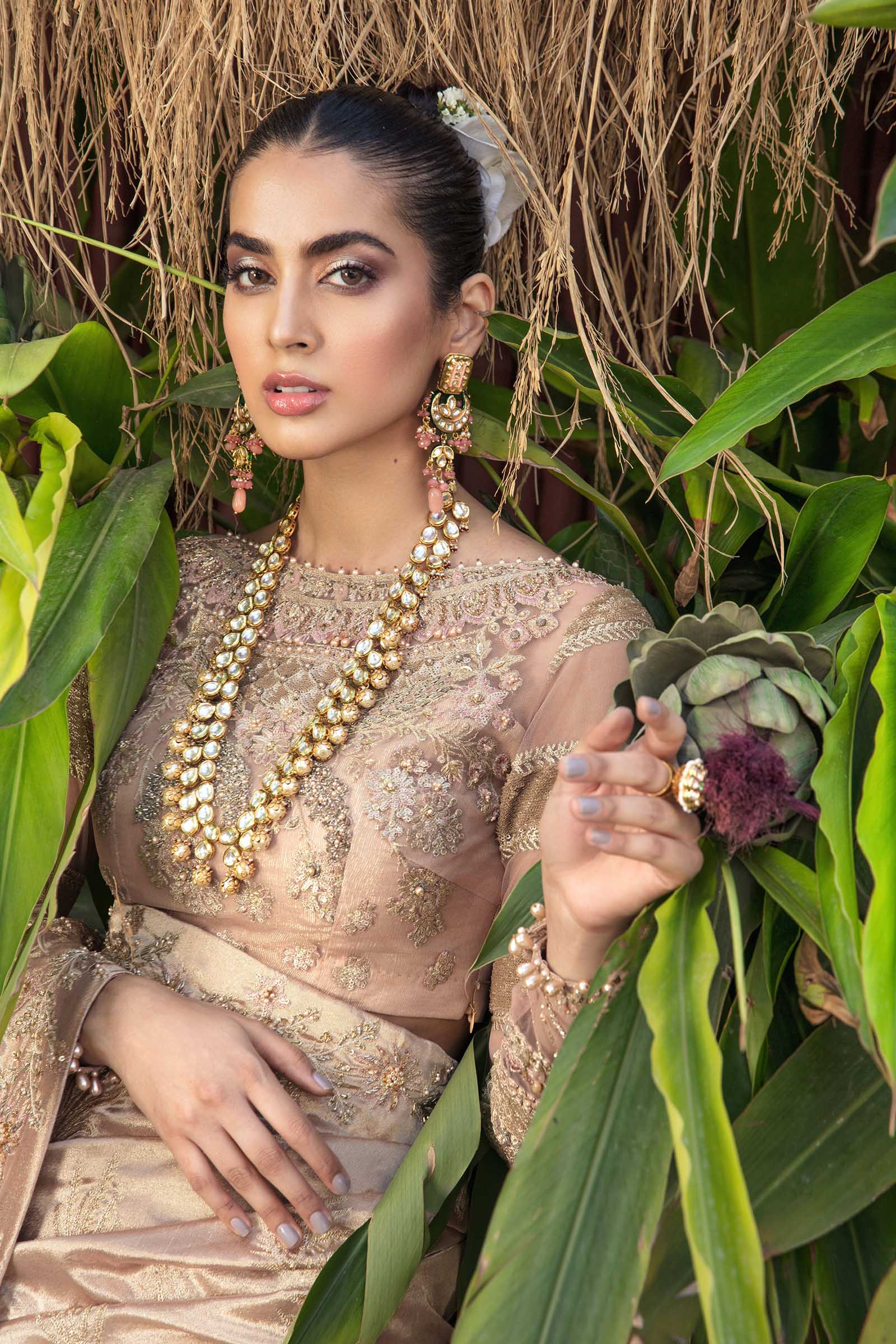 Soft Pink Hand-Embroidered Net & Tissue Saree (3-Piece) - Image 7