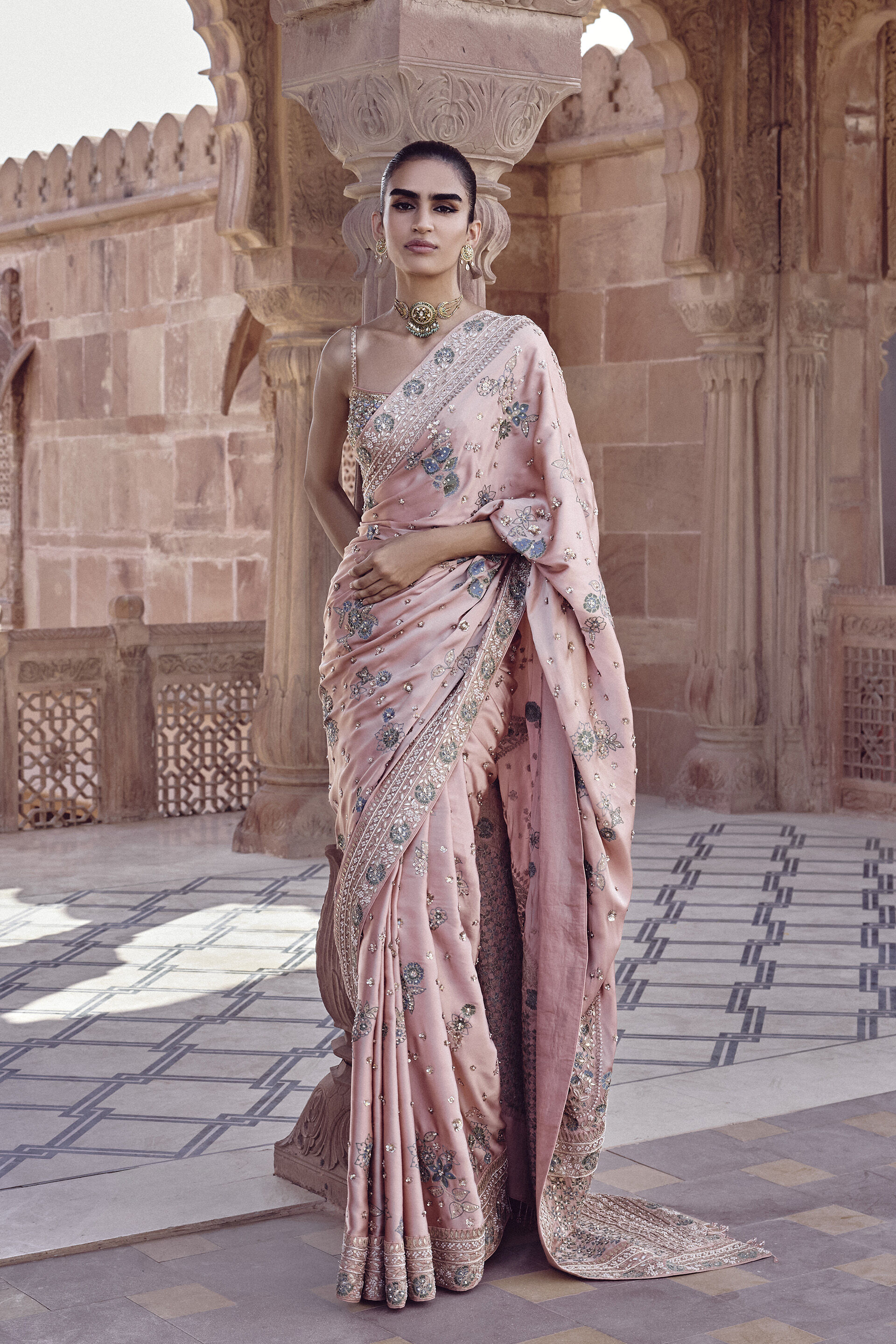 Indian Blush Gota Patti Lyocell Saree with Zardozi (2-Piece) - Image 1