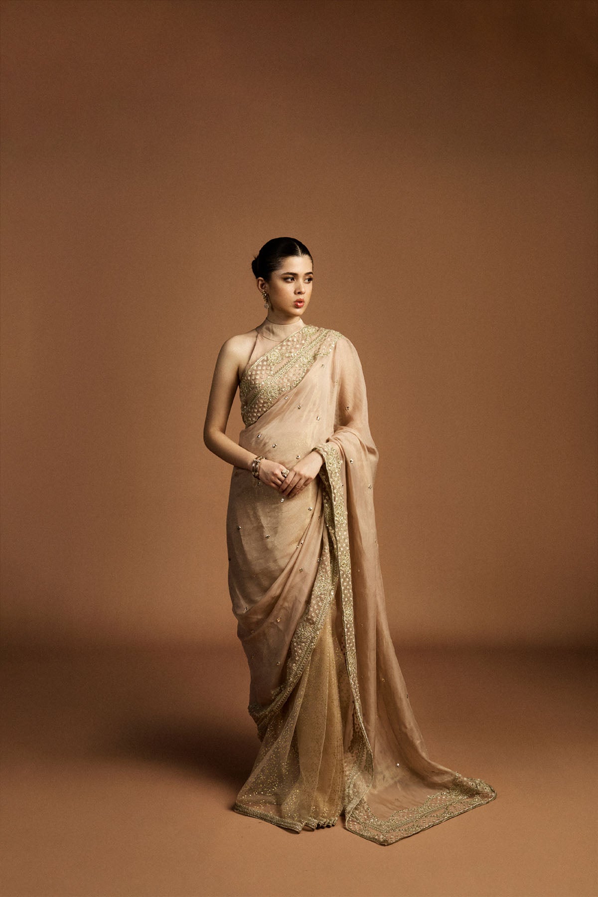 Dusky Pink Zardozi Masuri & Net Saree (2-Piece) - Image 1