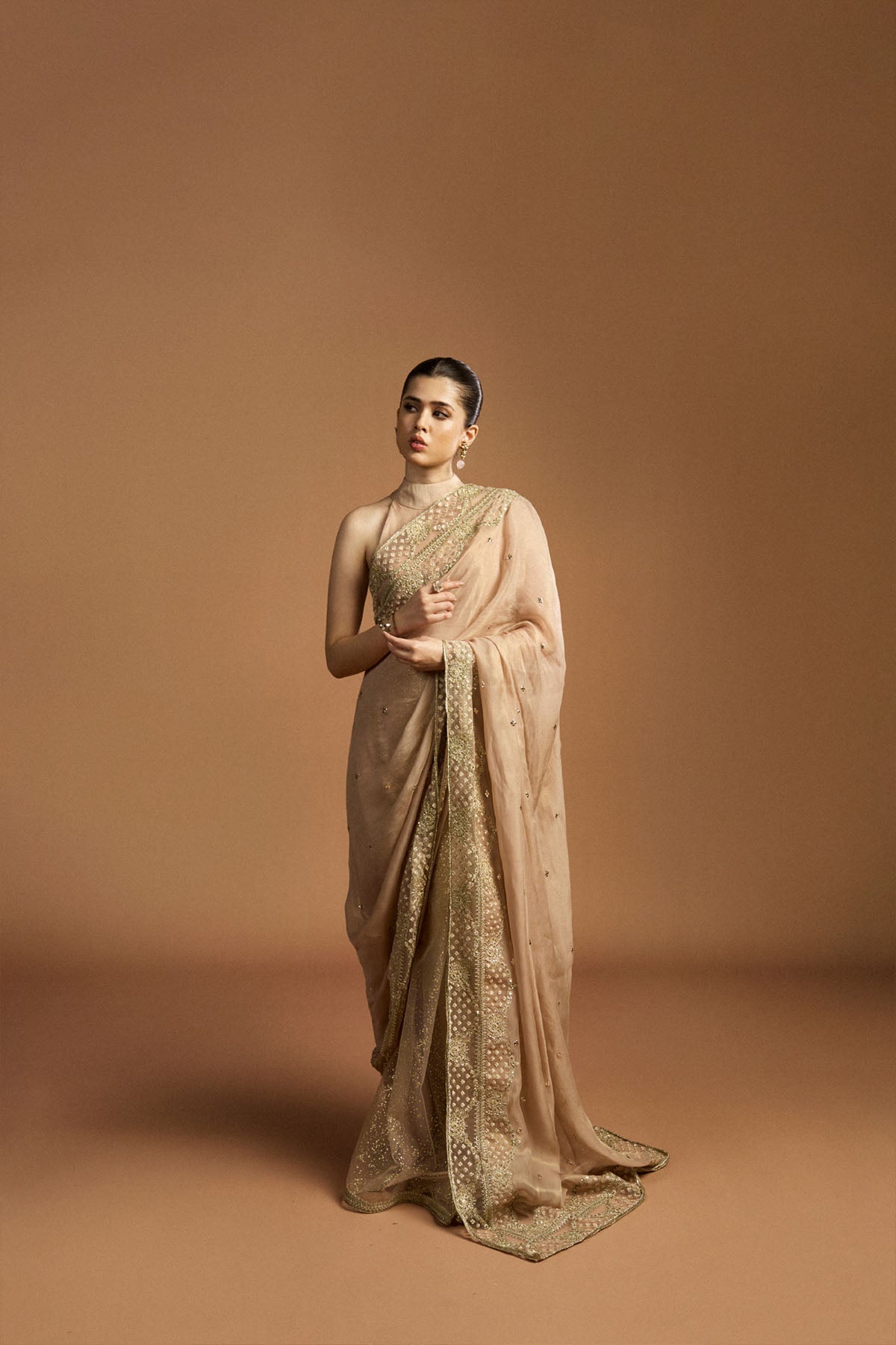 Dusky Pink Zardozi Masuri & Net Saree (2-Piece) - Image 2