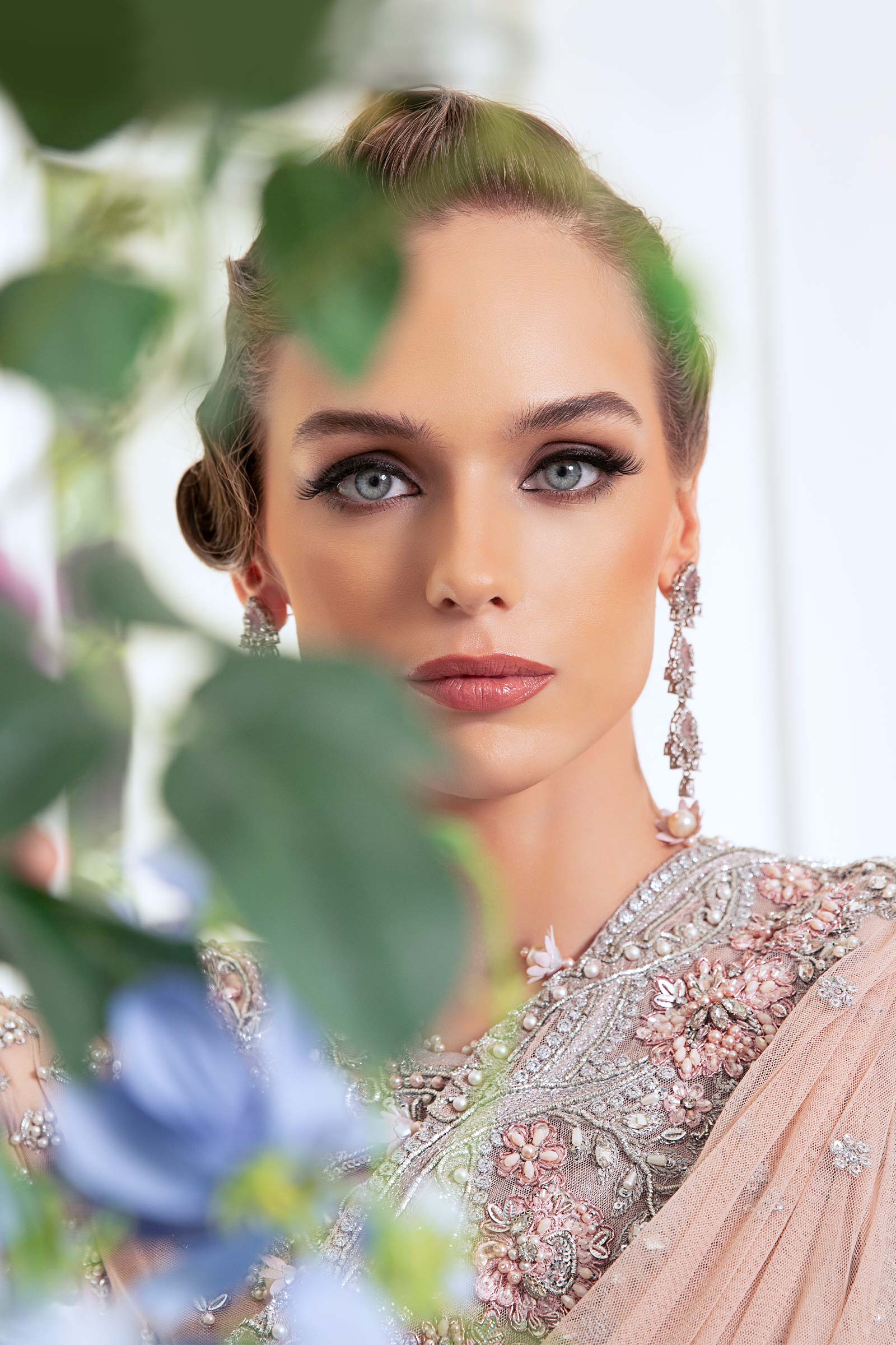 Pakistani Blush Pink Embellished Net Saree (3-Piece) - Image 7