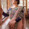 Pakistani Blush Pink Embroidered Net Saree with Navy Blouse (2-Piece) - Image 2