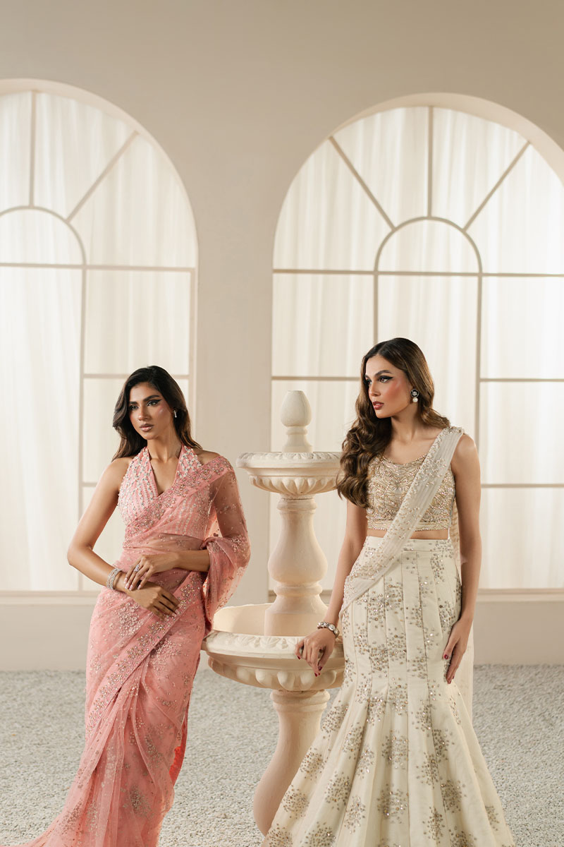 Fuchsia Pink Embellished Net Saree (2-Piece) - Image 11