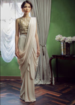 Pakistani Pale Pink Embellished Organza Georgette Saree (2-Piece) - Image 2