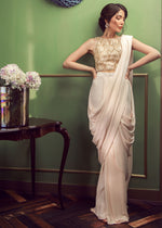 Pakistani Pale Pink Embellished Organza Georgette Saree (2-Piece) - Image 3