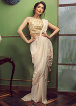 Pakistani Pale Pink Embellished Organza Georgette Saree (2-Piece) - Image 4