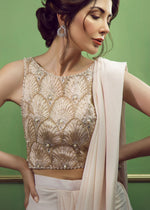 Pakistani Pale Pink Embellished Organza Georgette Saree (2-Piece) - Image 5